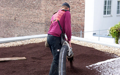 Substrat wird auf das Dach geblasen